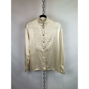 Vintage St. John Ecru Silk Satin LS Button Up Shirt Size‎ 6